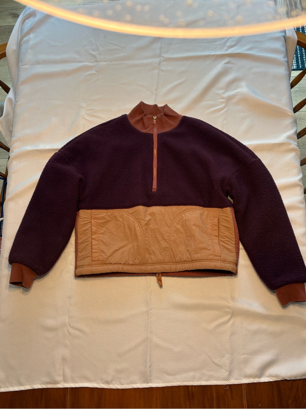Fabletics Women's Two-Tone Heavy Weight Teddy Jacket in Plum and Tan